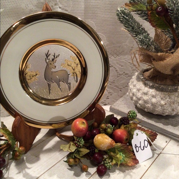 Art of Chokin - Chokin Plates 24kt Gold - Etched Metal Art Deer In The Field - Picture 3 of 8